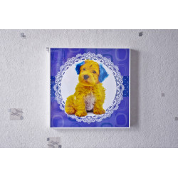 Tableau Chien jaune et bleu 30x30 cm