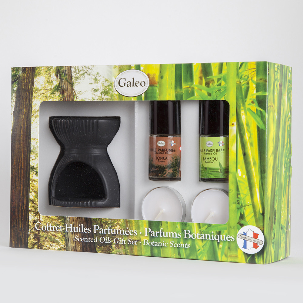 Coffret parfum d'intérieur avec bruleur de parfum céramique et 2 huiles parfumées - Tonka & Bambou Coffret parfum d'intérieur avec bruleur de parfum céramique et 2 huiles parfumées - Tonka & Bambou