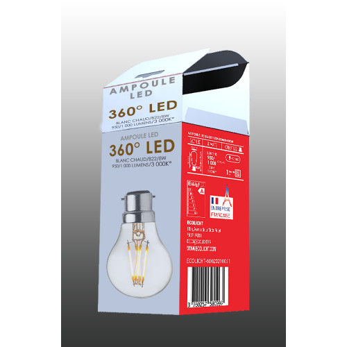 Ampoule A60 B22 Led filament droit