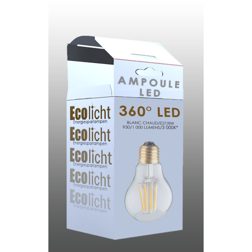 Ampoule A60 E27 filaments droits