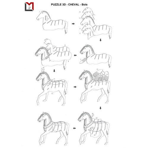 Puzzle 3D Cheval en bois 82...