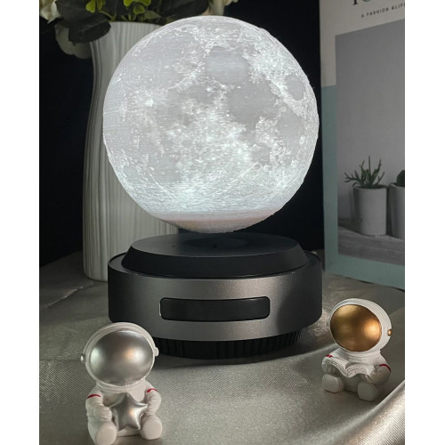 Globe Lune 3D En Lévitation Magnétique MOONFLIGHT – Diamètre 15 Cm – Base Bois Foncé – 3 Couleurs LED – MagneticLand